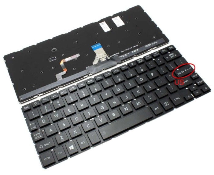 Tastatura Toshiba 0KN0-DV1US13 iluminata layout US fara rama enter mic, 9Z.N9PBU.701 iluminata layout US fara