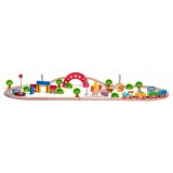 Set pista de tren din lemn cu animale, 60 piese, Woodyland