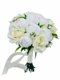 Buchet flori Eventissimi&reg; mătase, trandafiri și bujori, personalizabil, decor romantic casă/evenimente, &Oslash;22cm, H26cm