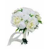 Buchet de flori mediu cu trandafiri si bujori din matase