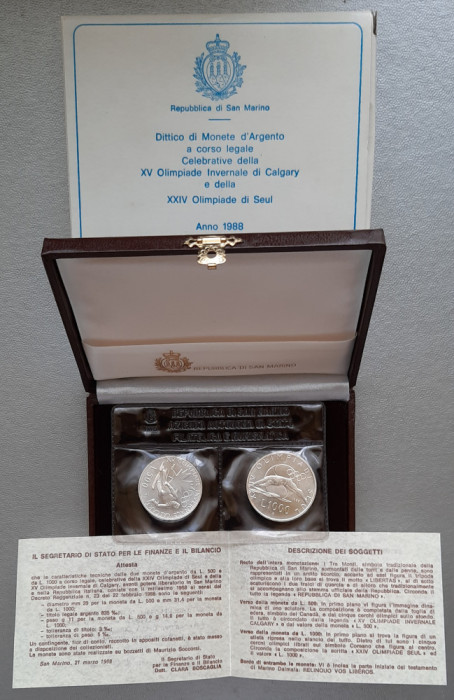 Set monede de argint - 500 si 1000 Lire 1988, San Marino - FDC - G 4024