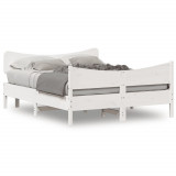 VidaXL Cadru de pat cu tăblie, alb, 135x190 cm, lemn masiv de pin