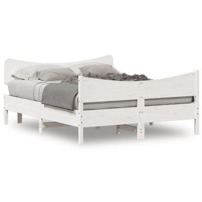 vidaXL Cadru de pat cu tăblie, alb, 140x200 cm, lemn masiv de pin foto
