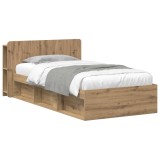 vidaXL Cadru de pat cu depozitare Stejar Artizanal 90 x 200 cm 3433343