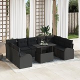 vidaXL Set de canapea de grădină cu 10 piese cu perne Negru Ratan sintetic
