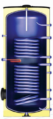 Boiler cu 2 serpentine FORNELLO SOL 500 LT 2S, pentru centrala termica si solar, montaj pe sol, izolatie termica, manta de protectie , flansa de vizit foto