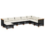 Set mobilier de gradina cu perne, 8 piese, negru, poliratan