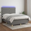 VidaXL Pat cu arcuri, saltea și LED, gri &icirc;nchis, 140x190 cm, textil 3135670