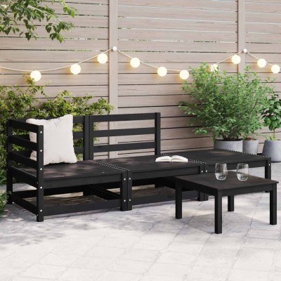 vidaXL Set mobilier de grădină, 3 piese, negru, lemn masiv de pin 805704 foto