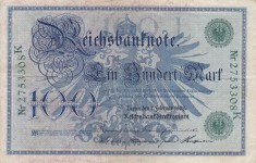 GERMANIA 100 marci 1908 serie verde VF+!!!