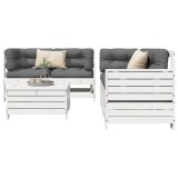 Gossi set canapea de gradina, 5 piese, alb, lemn masiv de pin