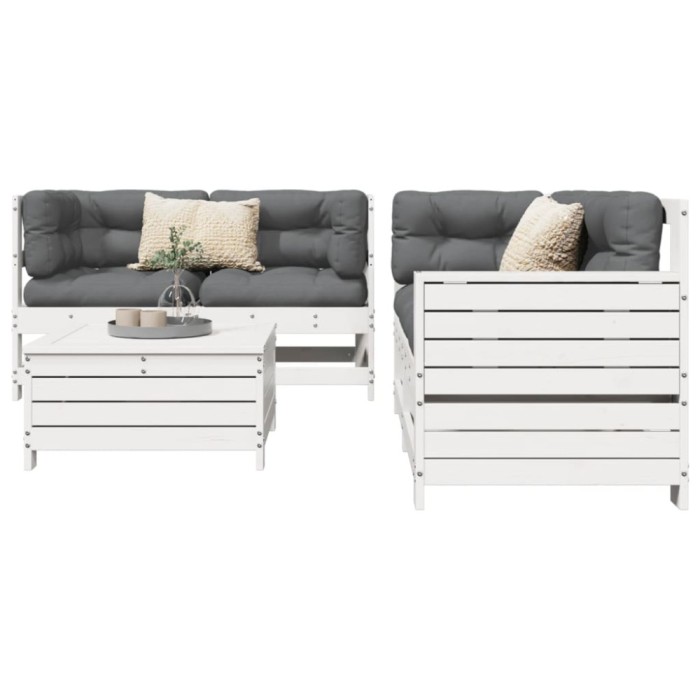 Gossi set canapea de gradina, 5 piese, alb, lemn masiv de pin