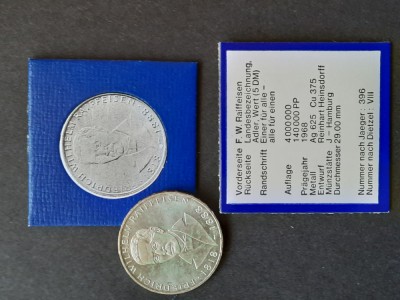 5 DM comemorative &amp;quot;F.W.Raiffeisen&amp;quot; 1968, RFG - G 4656 foto