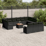 VidaXL Set mobilier de grădină cu perne, 14 piese, negru, poliratan