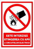 Indicator de securitate este interzisa stingerea cu apa a circuitelor eletrice