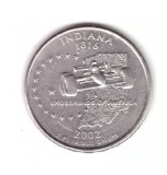 Moneda SUA 25 centi/quarter dollar 2002 D, Indiana 1816, stare buna, curata, America de Nord, Cupru-Nichel
