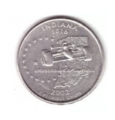Moneda SUA 25 centi/quarter dollar 2002 D, Indiana 1816, stare buna, curata