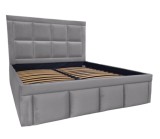 Pat tapitat Premium, 140/200 cm, gri antracit deschis 240, cu somiera metalica rabatabila si spatiu de depozitare