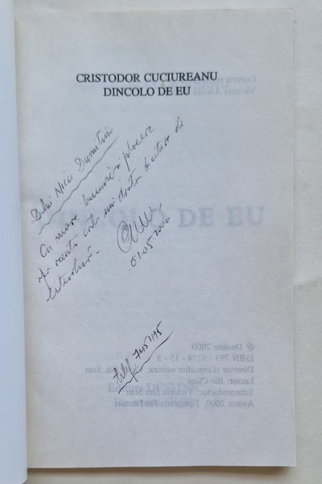 Cristodor Cuciureanu &ndash; Dincolo de eu (2000) &ndash; volum cu autograf autor