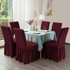 Set 6 huse scaune, elastice si creponate, cu volane