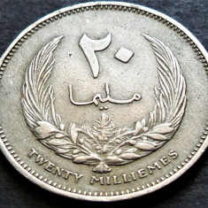 Moneda exotica 20 MILLIEMES - LIBIA, anul 1965 *cod 1899 = IDRIS 1