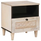 Cumpara ieftin Noptieră cu sertar Bej 40 x 33 x 46 cm Lemn masiv de mango