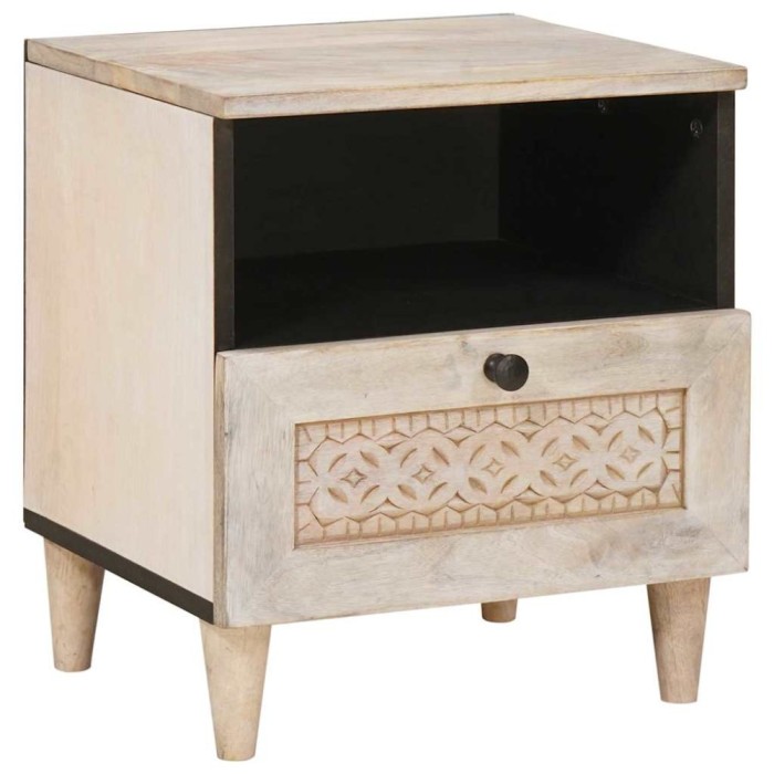 vidaXL Noptieră cu sertar Bej 40 x 33 x 46 cm Lemn masiv de mango 4018122