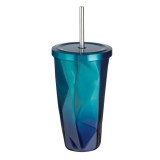 Pahar Metalic cu Pai Ombre Albastru Petrol 500ml, CMCLASS