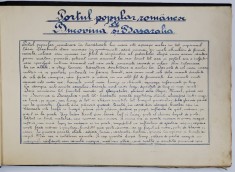 CAIET MANUSCRIS CU CAPITOLE DIN ISTORIA VESTIMENTATEI ROMANESTI SI BIZANTINE PRECUM SI DESCRIEREA VESMINTELOR ARHIERESTI , CU TIPARE SI MOD DE EXE foto