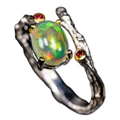 Inel bijuterie din argint 925 cu opal si granate, 7