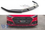 Spoiler Maxton Design versiunea 2 potrivit pentru bara de protectie frontala S-Line pe Audi A7 C8 dupa 2017, lac negru Performance AutoTuning