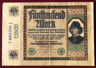 Germania 5000 5.000 Mark 1922 Spinelli seria 588 ** foto