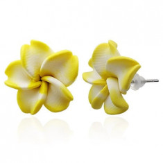 Cercei FIMO - floare albă şi galbenă