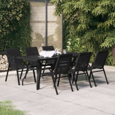 vidaXL Set de servit masa pentru grădină, 7 piese, negru 3095986