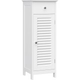 VASAGLE Dulap de depozitare de podea pentru baie, din lemn cu sertar, usa cu lamele, 32x30x87cm, alb Household NewTrend