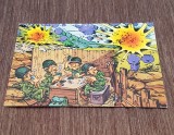 Carte Poștală Umoristică Vintage &ndash; Soldați &icirc;n Trench, Explozii și Cărți de Joc