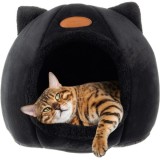 Culcus tip casuta din plus pentru pisici Purlov, negru, 37 x 34 cm