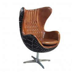 Fotoliu U-Best Retro Vintage Swivel Tilt Black, carcasa aluminiu negru, scaun living fotoliu-Designer Accent.