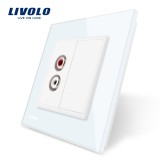 Cumpara ieftin Priza audio simpla Livolo alba cu rama din sticla pentru montaj &icirc;n perete