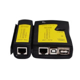 Cumpara ieftin Tester cablu de retea LAN mufe RJ45 cu USB, cu gentuta inclusa
