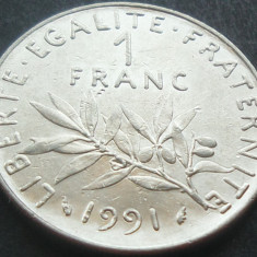 Moneda 1 FRANC - FRANTA, anul 1991 *cod 1714 B