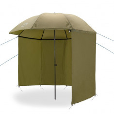 Umbrelă/shelter pentru pescuit cu perete lateral Delphin MONZUN Master, diametru 250 cm, husa, cuie si snururi ancorare