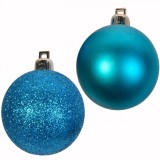 Set Globuri de Crăciun, Model Glitter Mat, Culoare Turcoaz, Dimensiune 5cm, 12 Bucăți, Oem