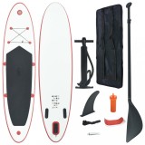 Set SUP Gonflabil vidaXL, 390cm, Roșu/Alb, Pompă+Vaslă+Geantă, Stand Up Paddle, Surf, Adult, 130kg