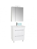 Set mobilier baie cu lavoar ceramic, GN0541, front MDF, 2 sertare, 60 cm, picioare cromate reglabile si dulap cu oglinda Celine, PAL, iluminare LED, a