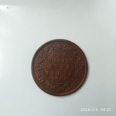 -Y- MONEDA INDIA 1 QUARTER ANA 1908 foto