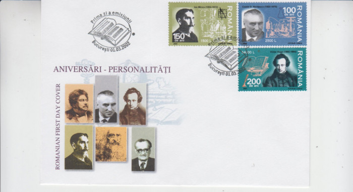C12 - FDC Romania - Aniversari - personalitati - LP1580 - 2002