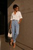 Pantaloni dama bleu cu buzunare laterale aplicate