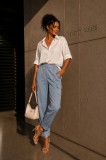Pantaloni dama bleu cu buzunare laterale aplicate