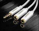 CABLU audio Ugreen, &quot;AV134&quot; stereo 3.5 mm jack (T) la 2 x 3.5 mm jack (M), 0.25 m, conectori auriti, alb &quot;10739&quot; (timbru verde 0.18 lei) - 69573038173